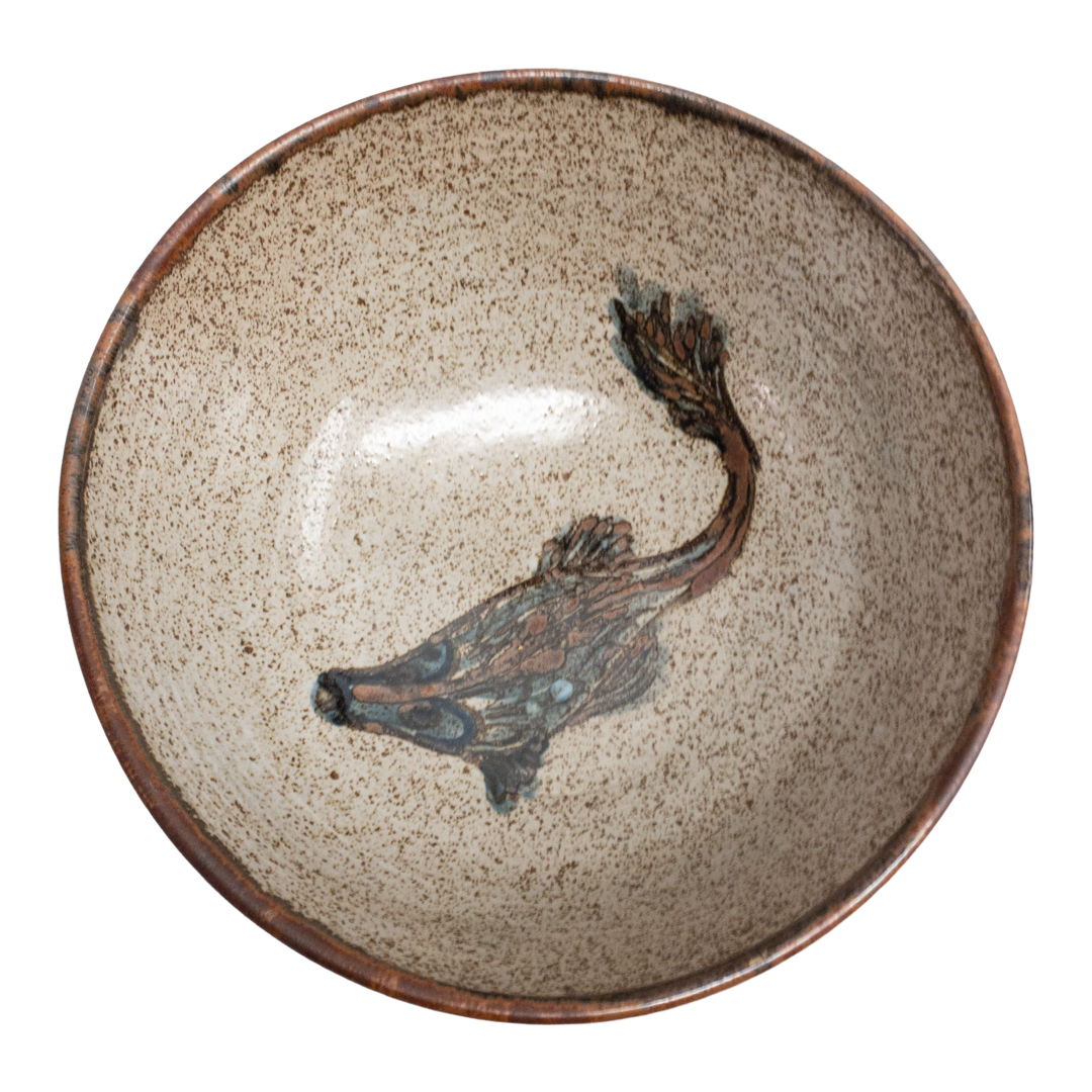 Studio Ceramic Signed Koi Fish Centerpiece Bowl