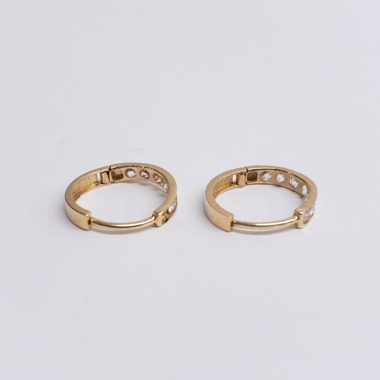 14K Gold and Clear Stone Hoop Earrings