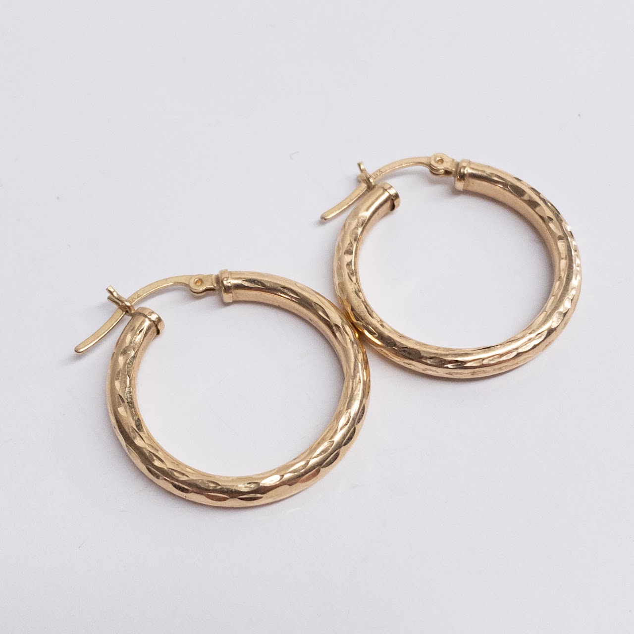 14K Gold Etched Hoop Earrings