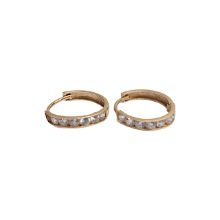 14K Gold and Clear Stone Hoop Earrings