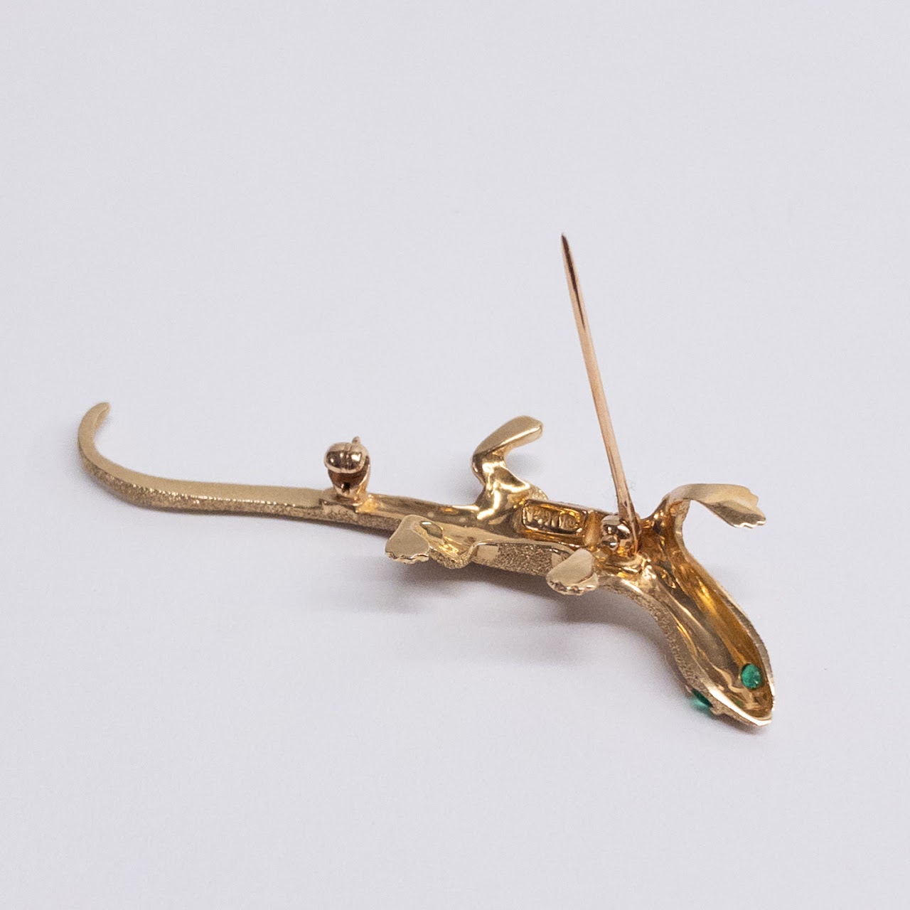 14K Gold and Green Stone Lizard Brooch