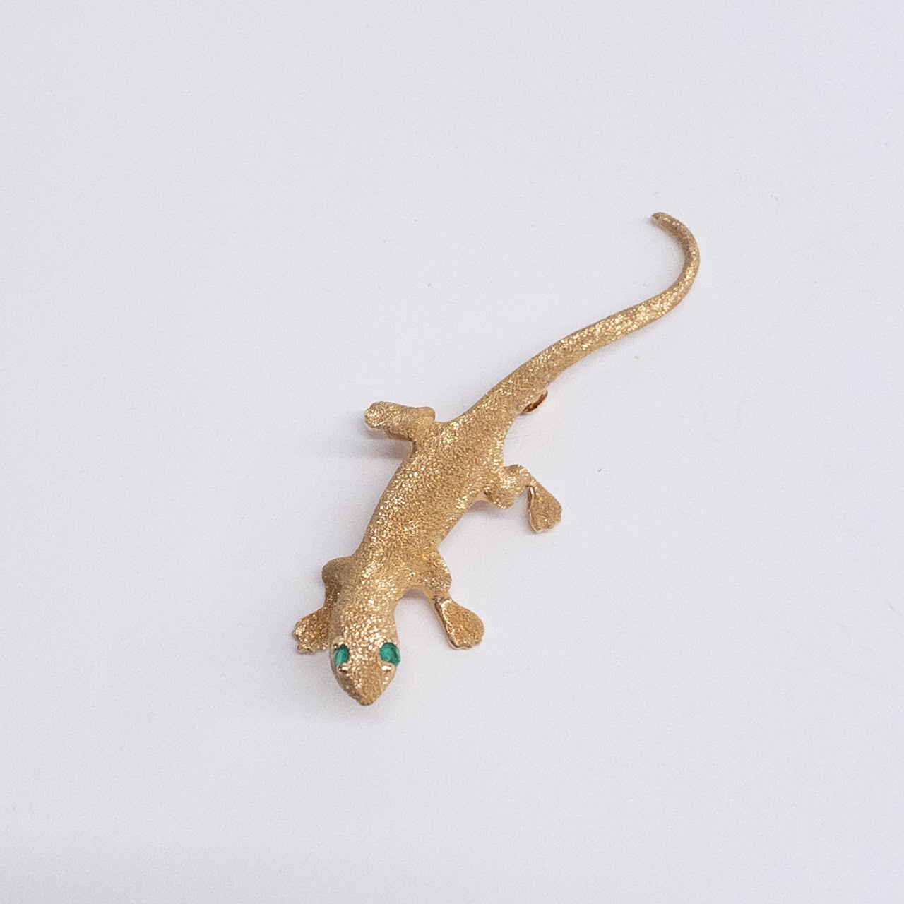 14K Gold and Green Stone Lizard Brooch