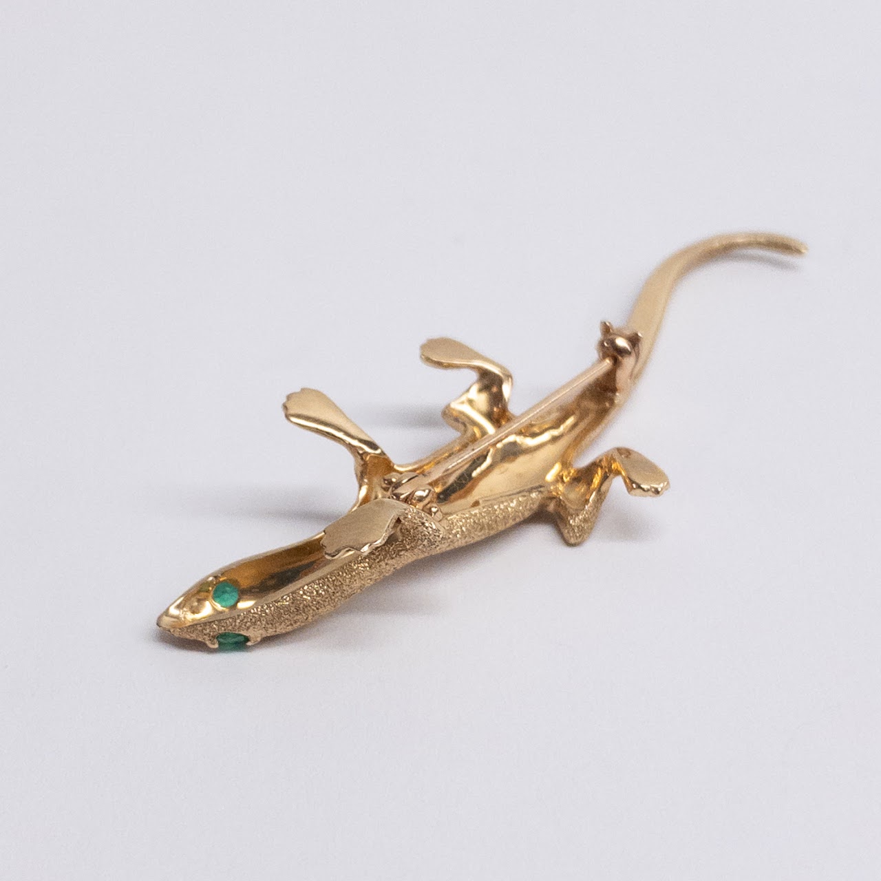 14K Gold and Green Stone Lizard Brooch