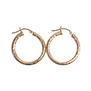 14K Gold Etched Hoop Earrings