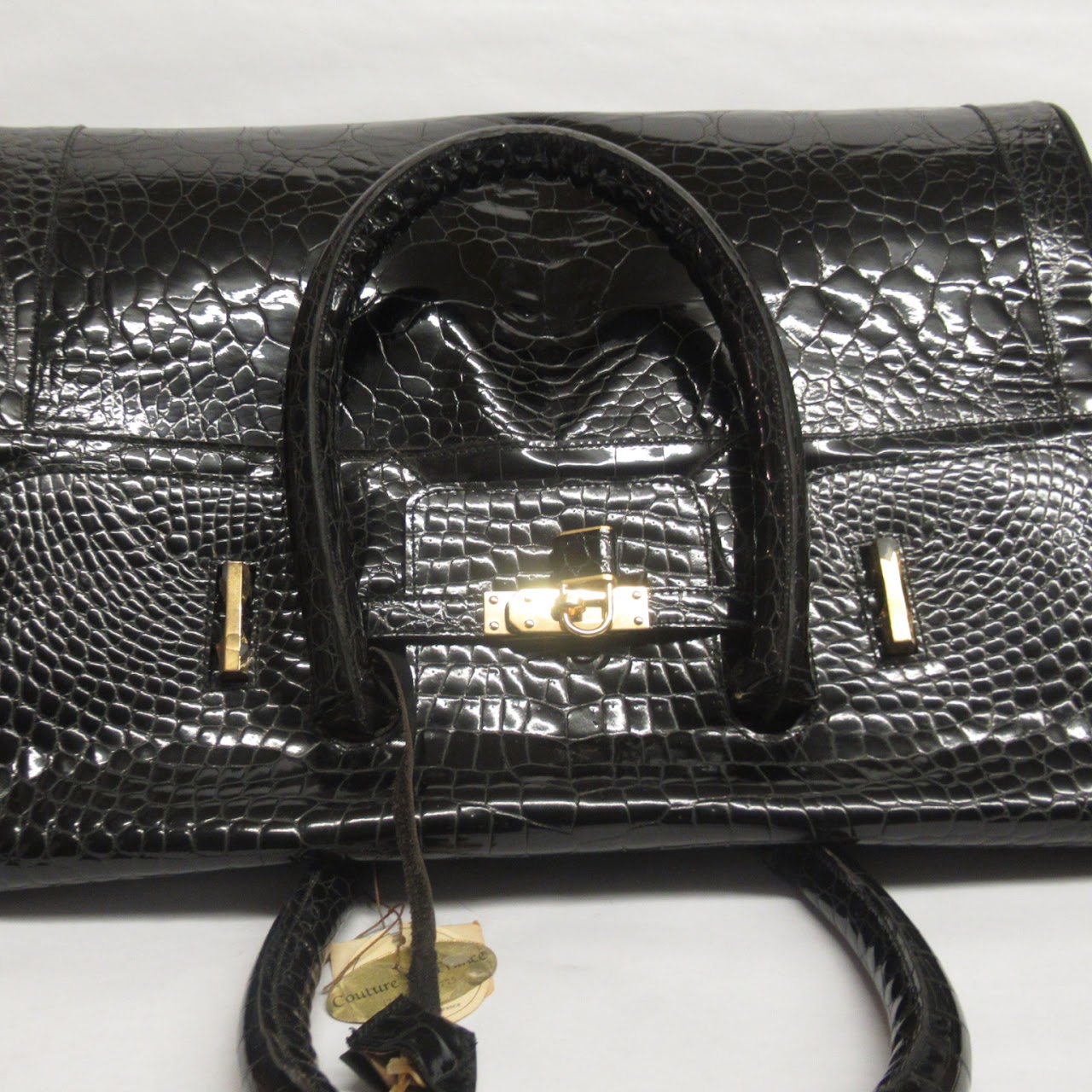 Vintage French Croc-Print Leather Handbag