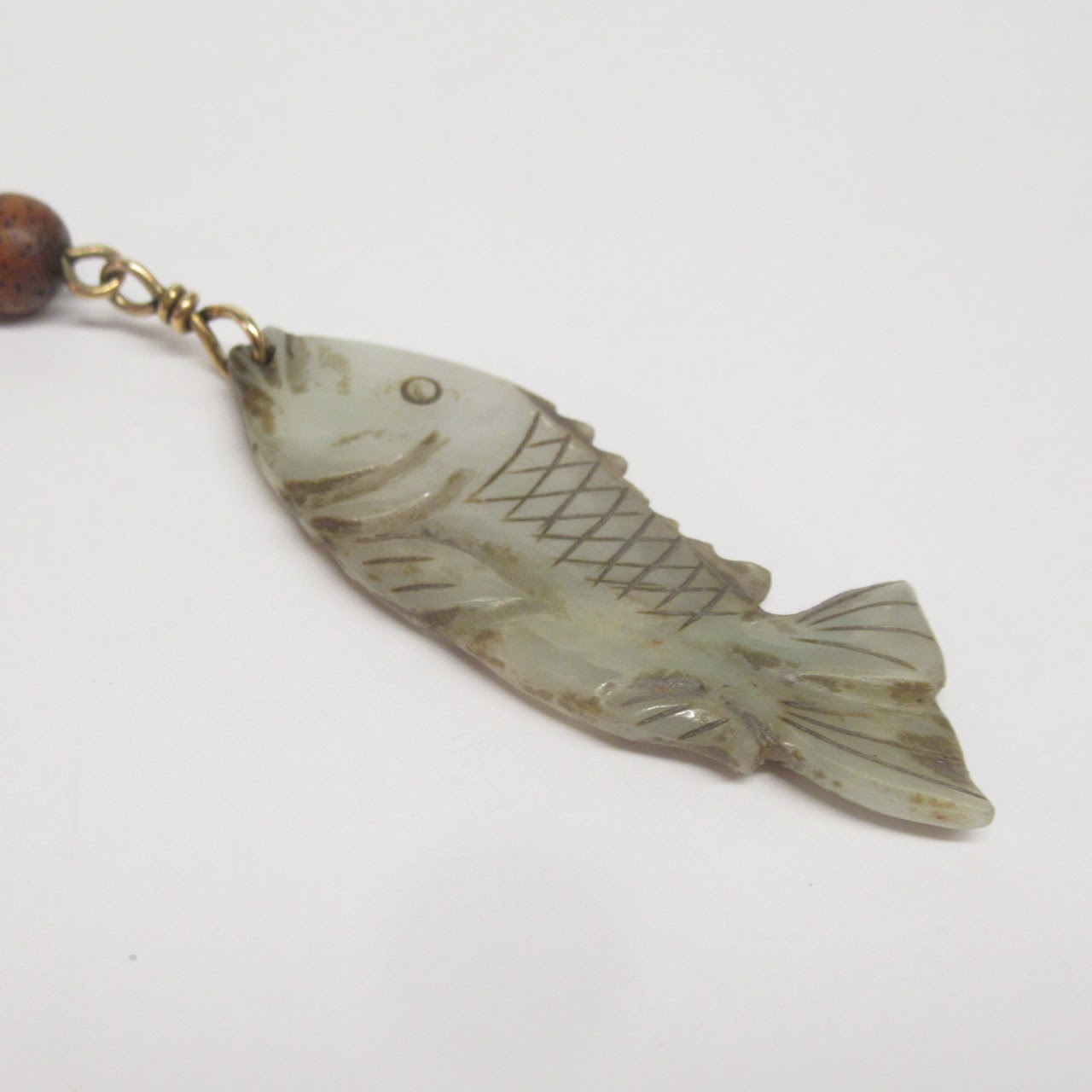 14K Gold and Stone Fish Pendant Necklace