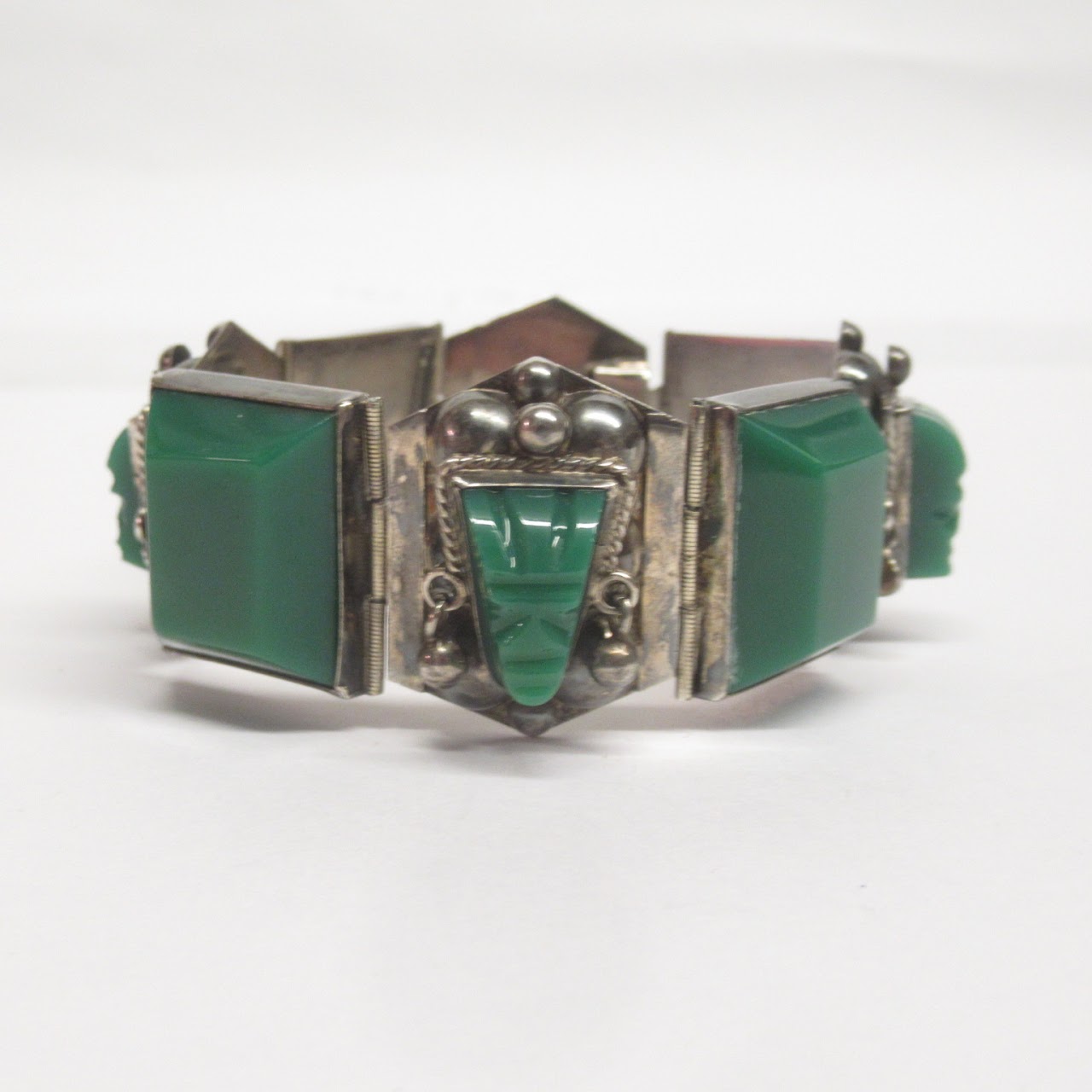 Sterling Silver and Green Agate Bracelet
