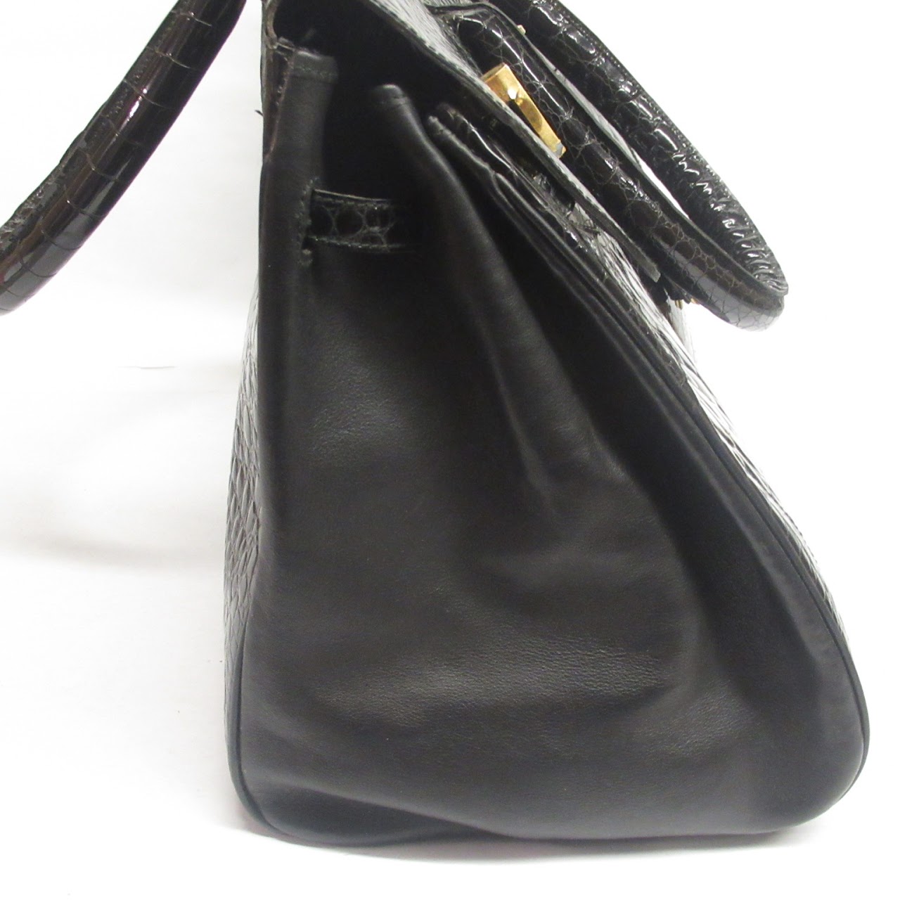 Vintage French Croc-Print Leather Handbag