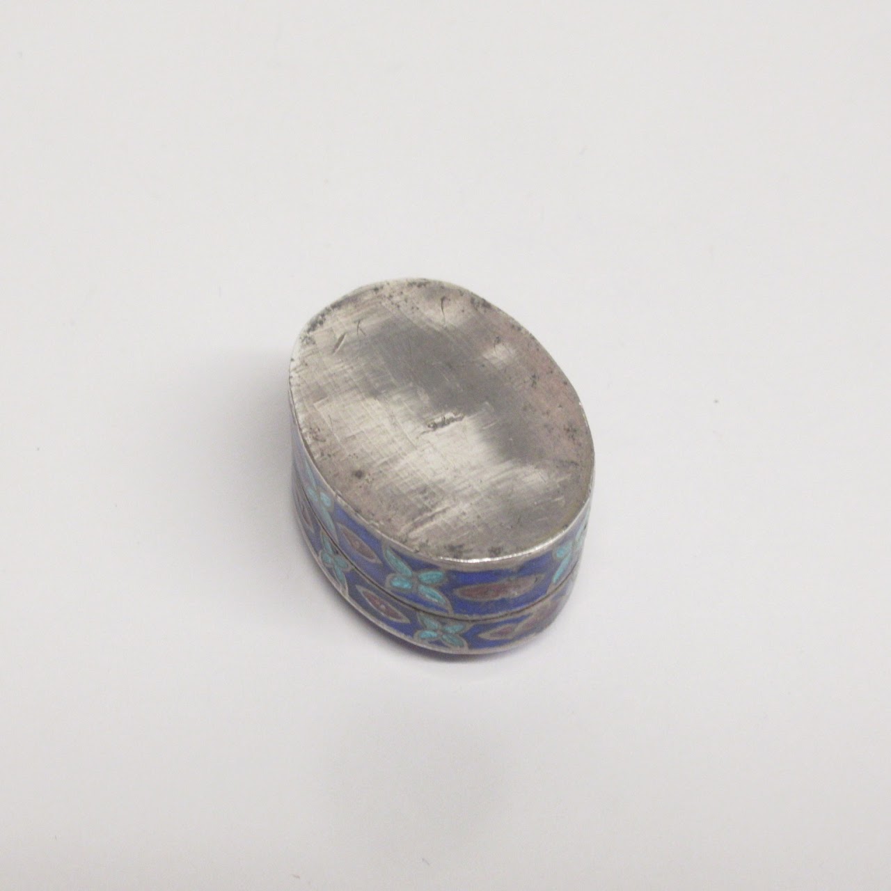 Sterling Silver and Enamel Peacock Pill Box