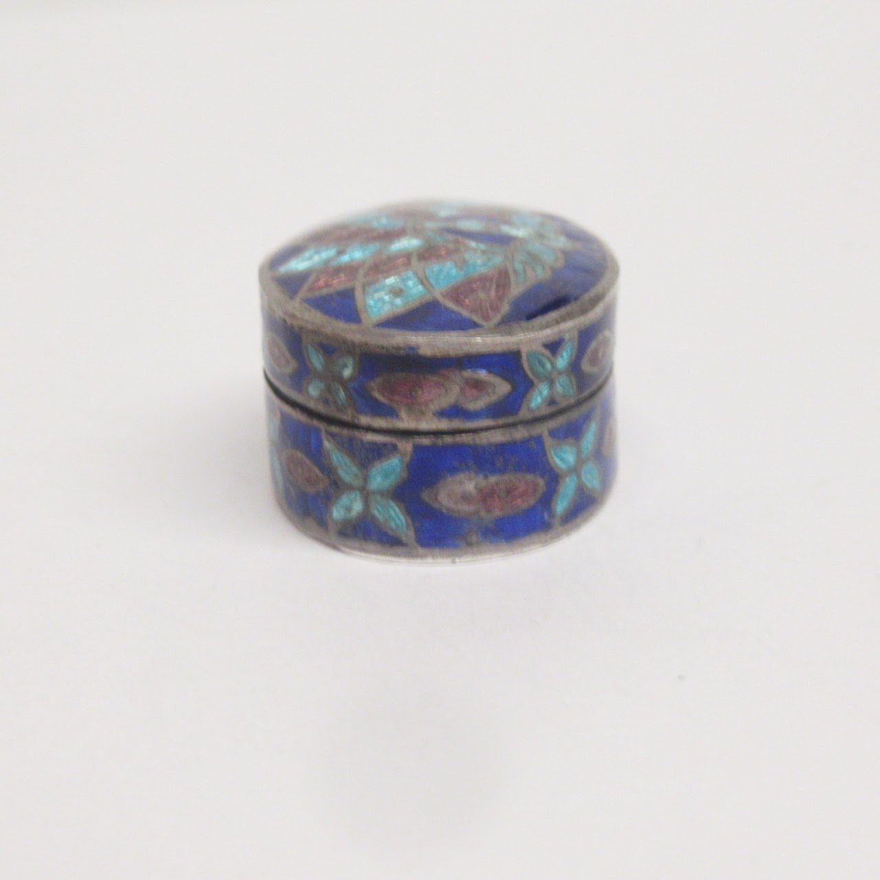 Sterling Silver and Enamel Peacock Pill Box