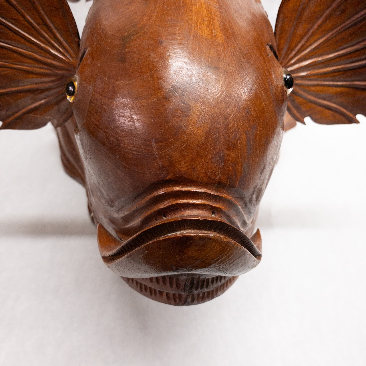 Asian Large Wood Carved Beta Fish Sculpture