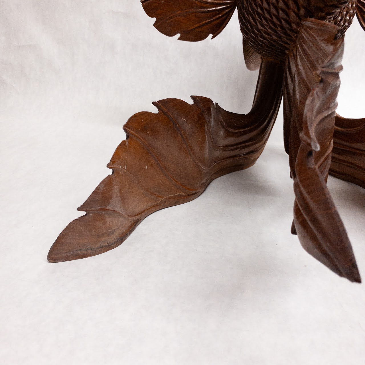 Asian Large Wood Carved Beta Fish Sculpture