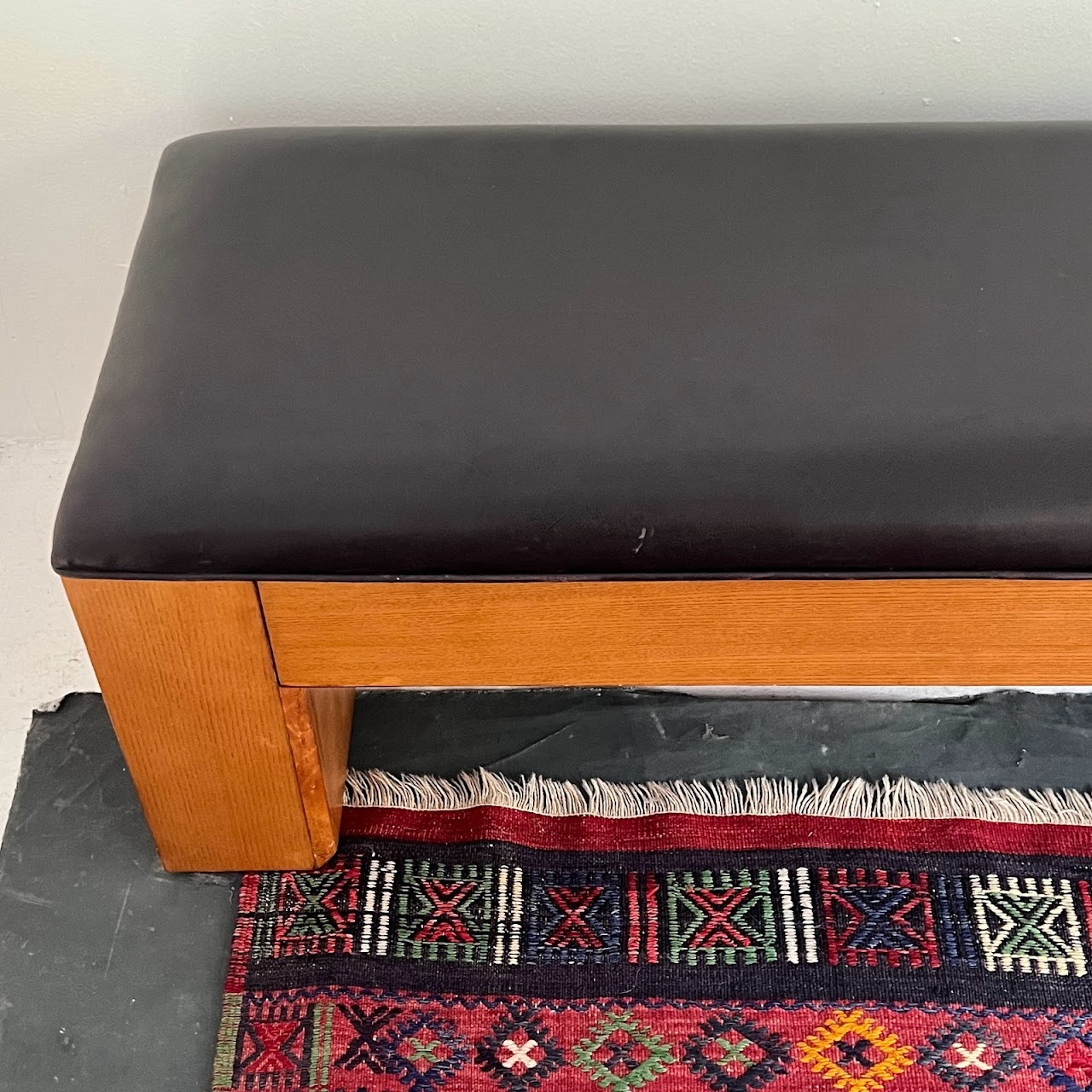 Contemporary Chunky Leather Seat Bench