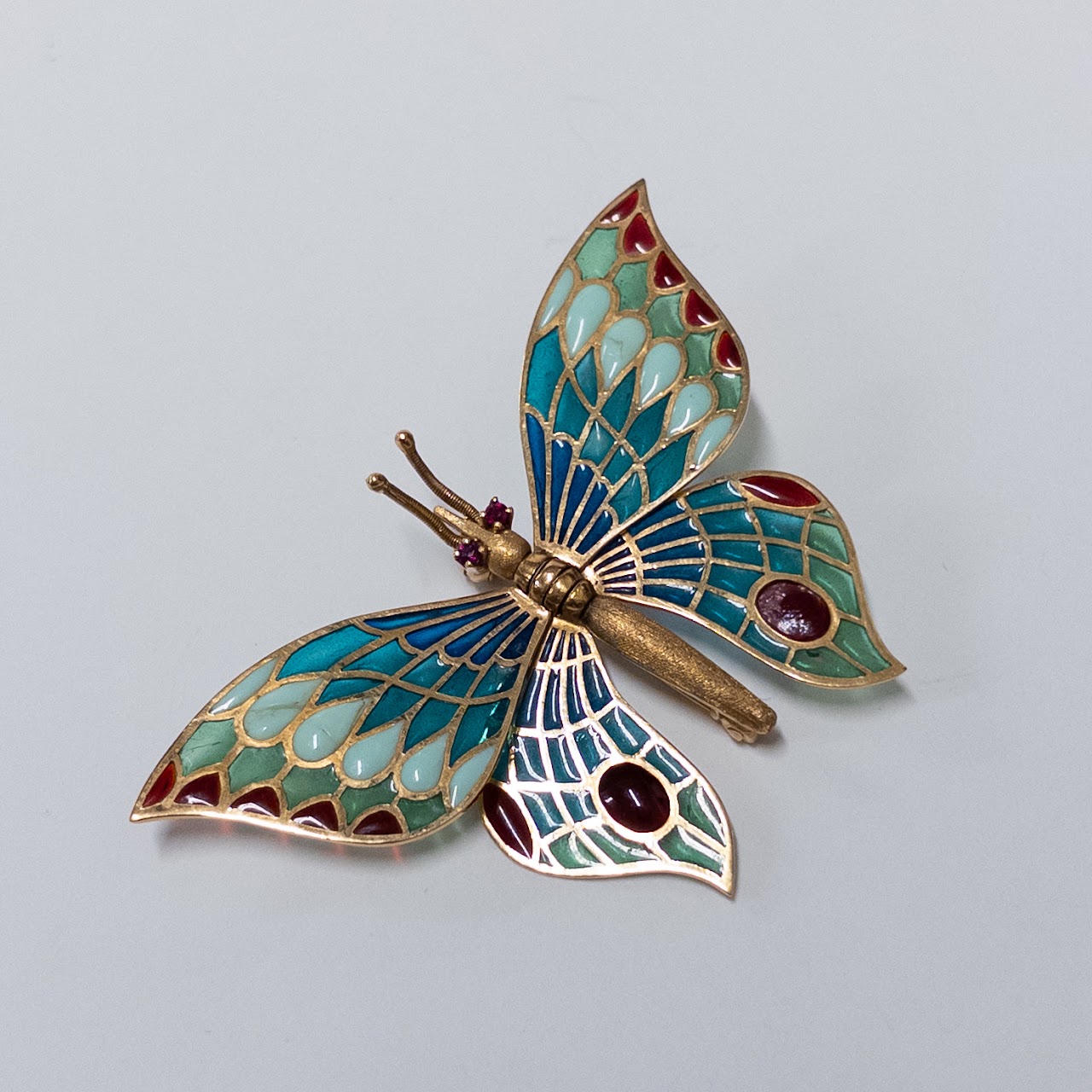 18K Gold and Plique-à-Jour Butterfly Brooch