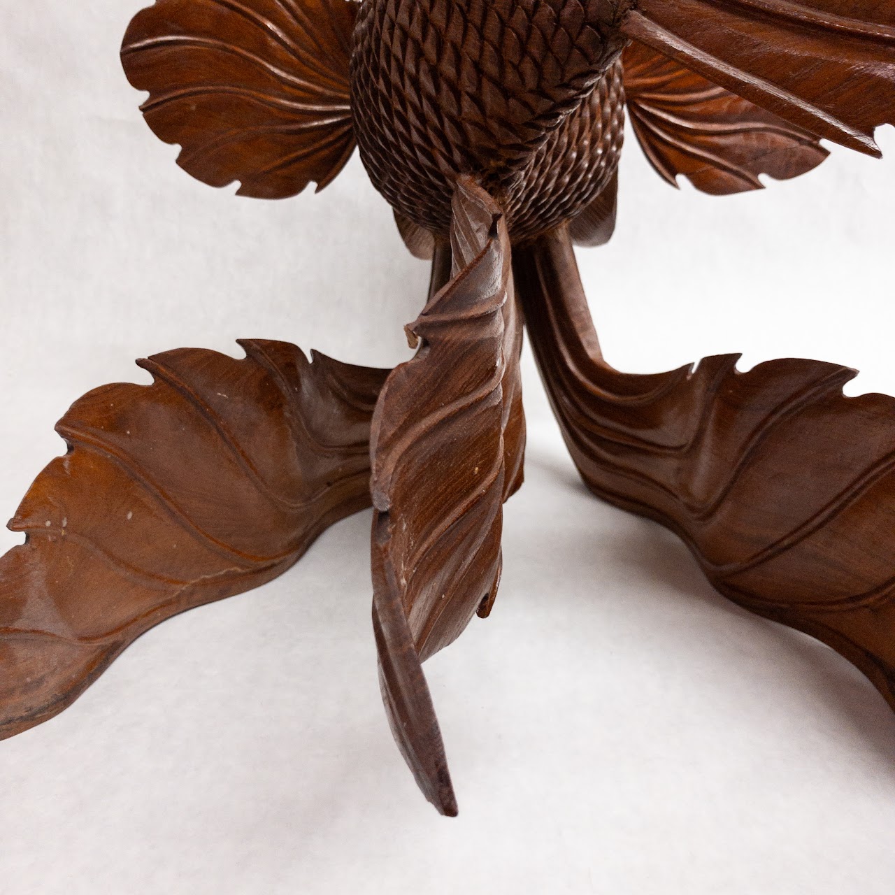 Asian Large Wood Carved Beta Fish Sculpture