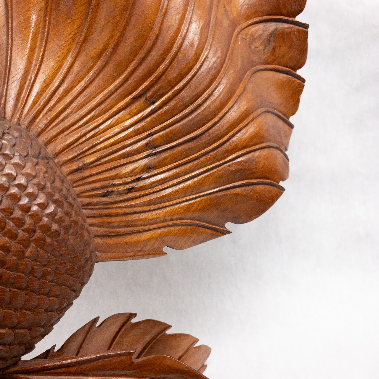 Asian Large Wood Carved Beta Fish Sculpture