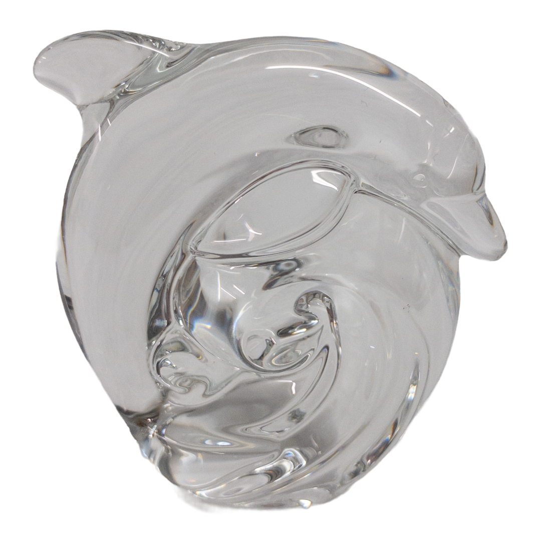 Steuben Crystal Dolphin on Wave Figurine