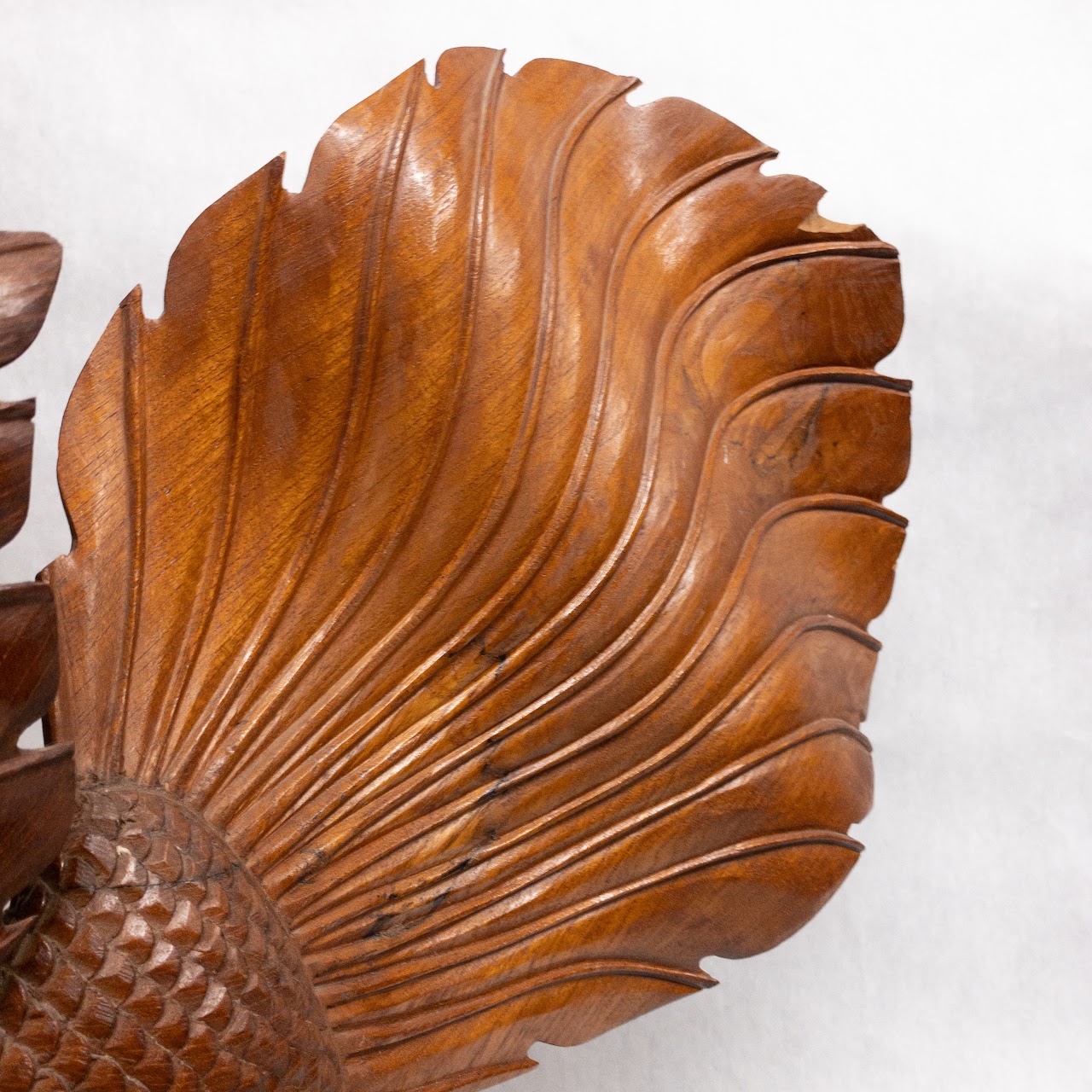 Asian Large Wood Carved Beta Fish Sculpture