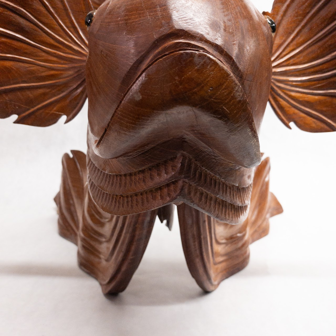 Asian Large Wood Carved Beta Fish Sculpture