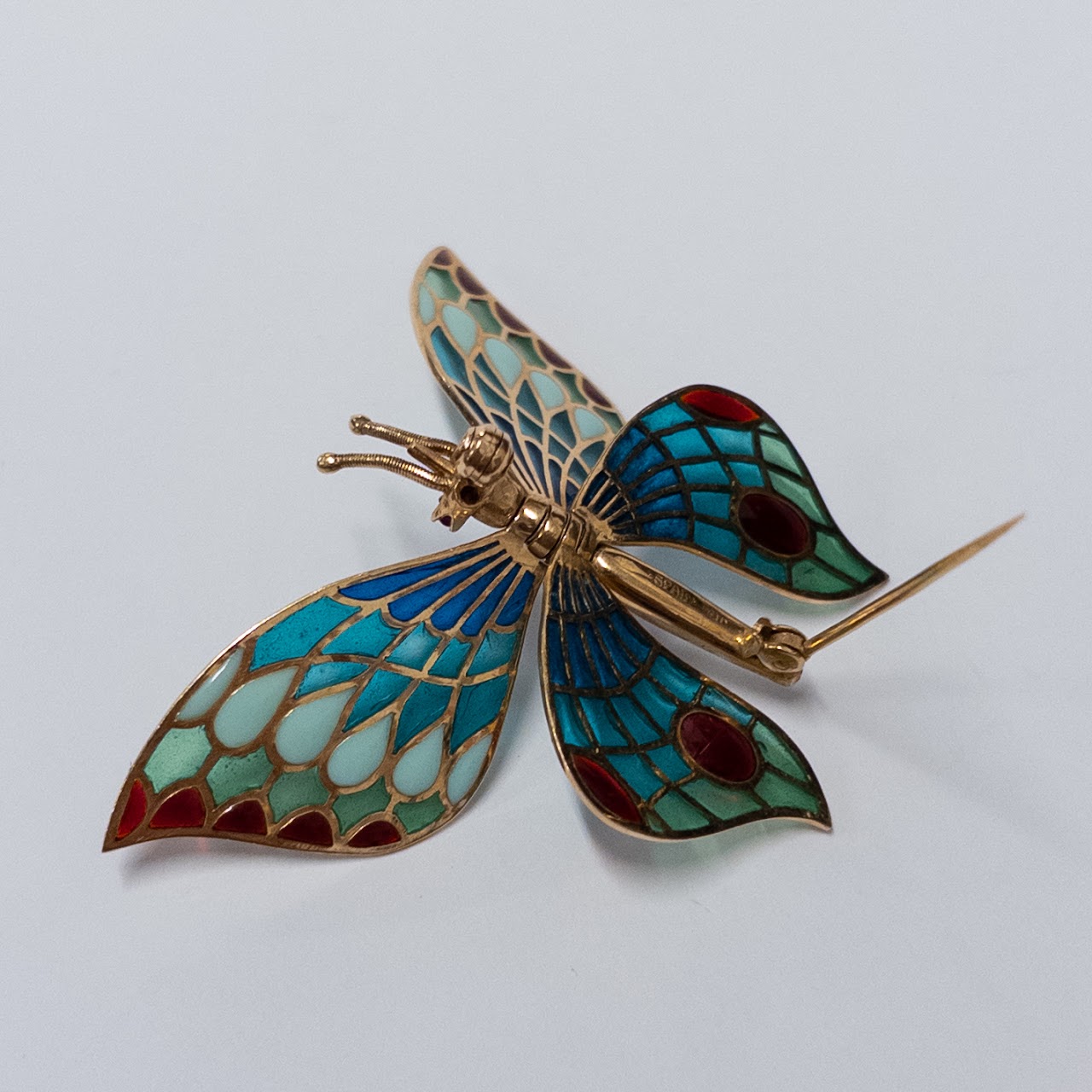 18K Gold and Plique-à-Jour Butterfly Brooch