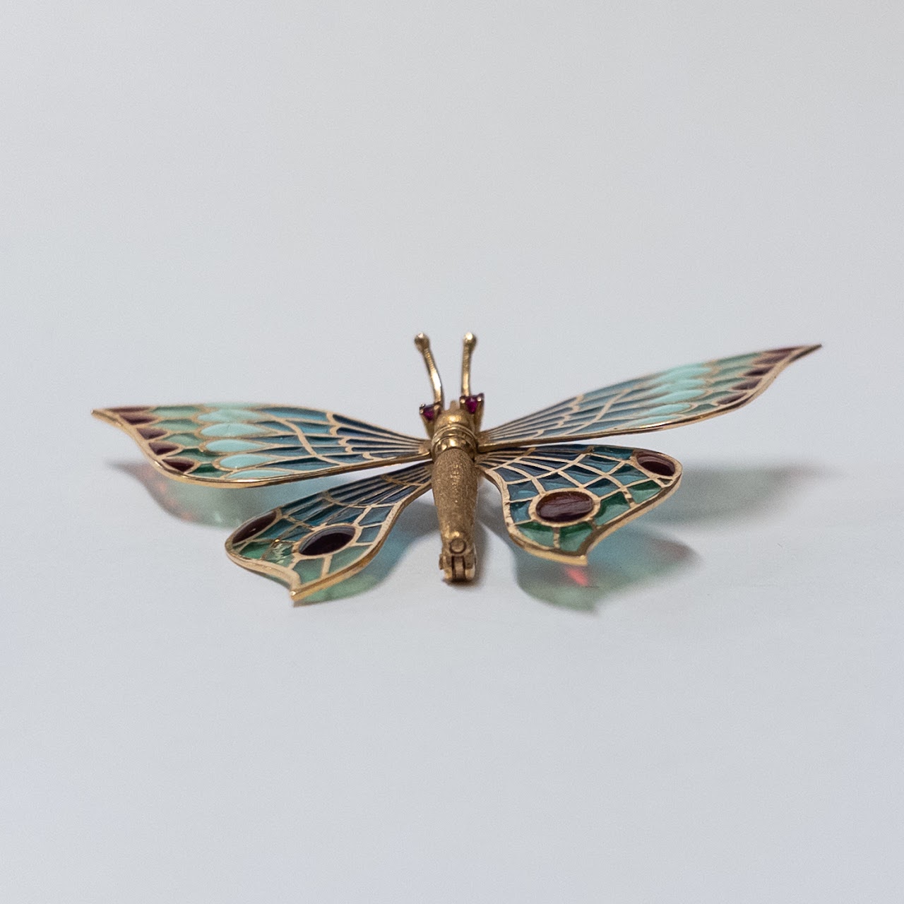 18K Gold and Plique-à-Jour Butterfly Brooch