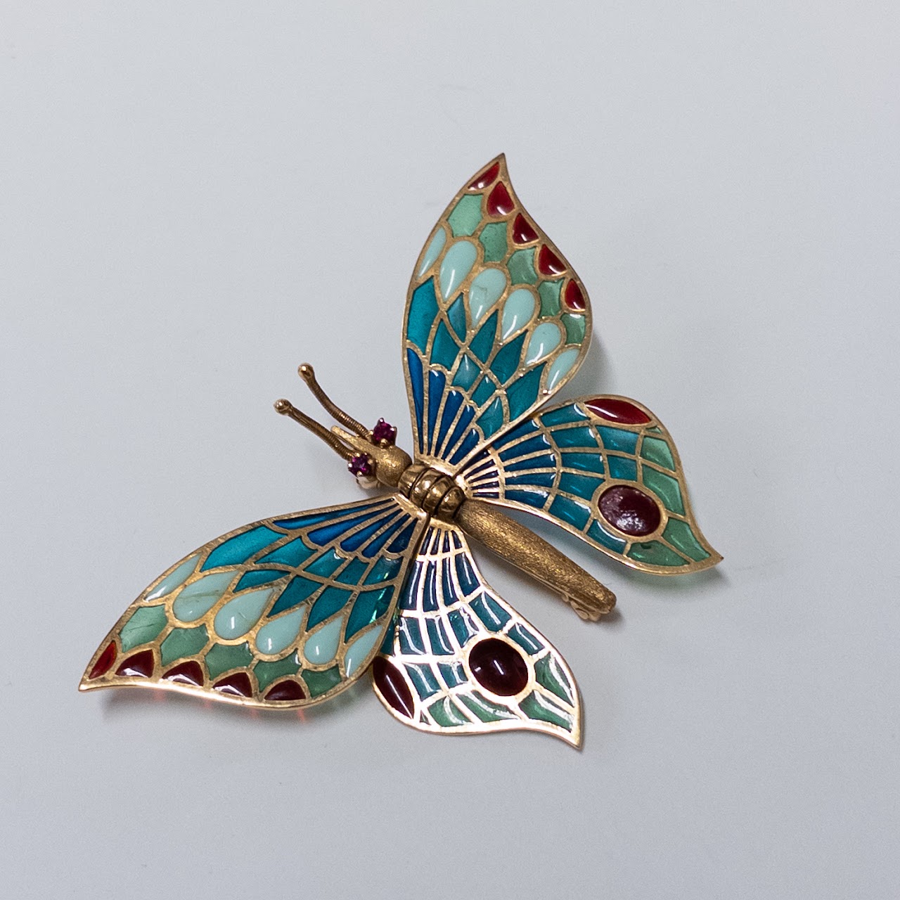 18K Gold and Plique-à-Jour Butterfly Brooch