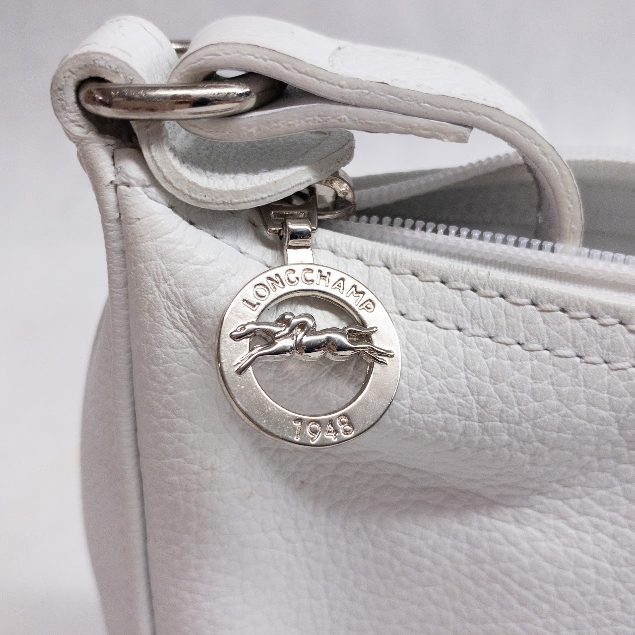 Longchamp White Leather Shoulder Bag