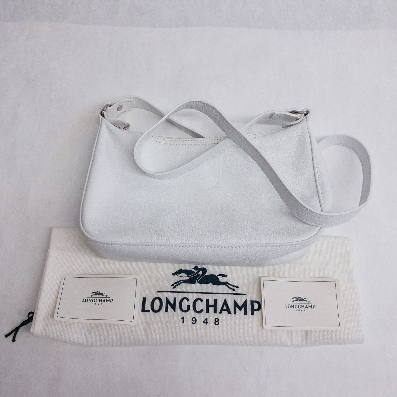 Longchamp White Leather Shoulder Bag