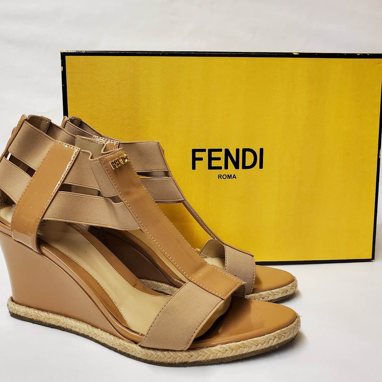 Fendi Patent Leather Wedge Sandals