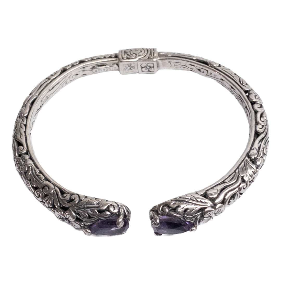 Sterling Silver and Amethyst Hinged Cuff Bracelet