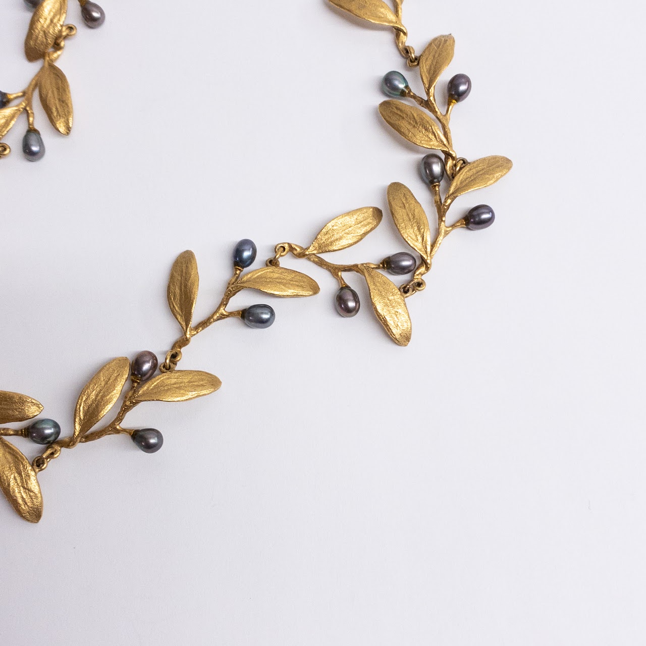 MMA Gold Plate and Tahitian Pearl Olive Branch Necklace