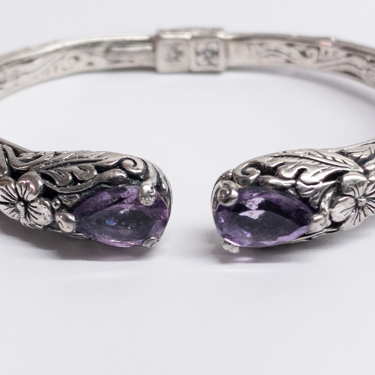 Sterling Silver and Amethyst Hinged Cuff Bracelet