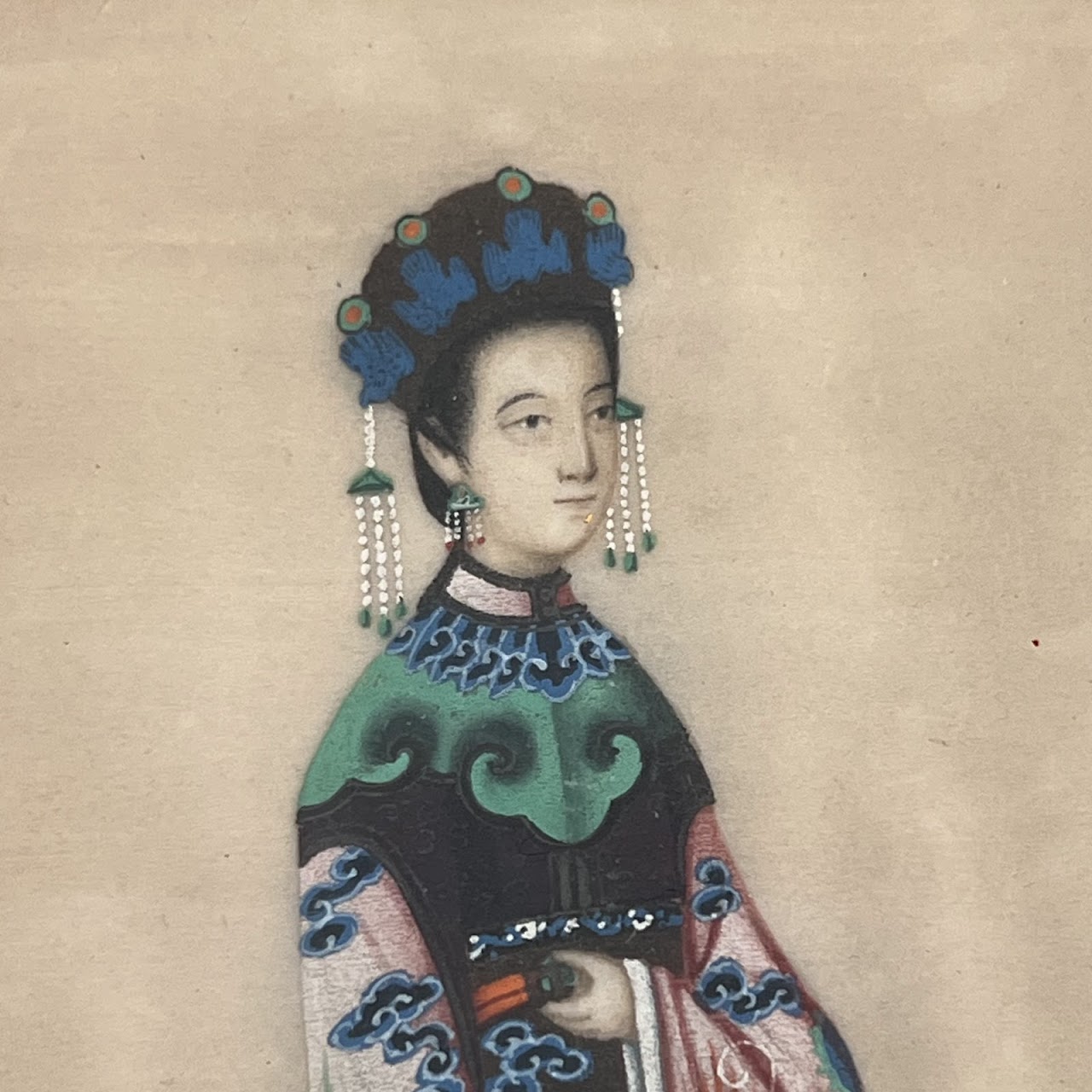 19th C. Chinese Export Gouache Painting on Silk Pair #2