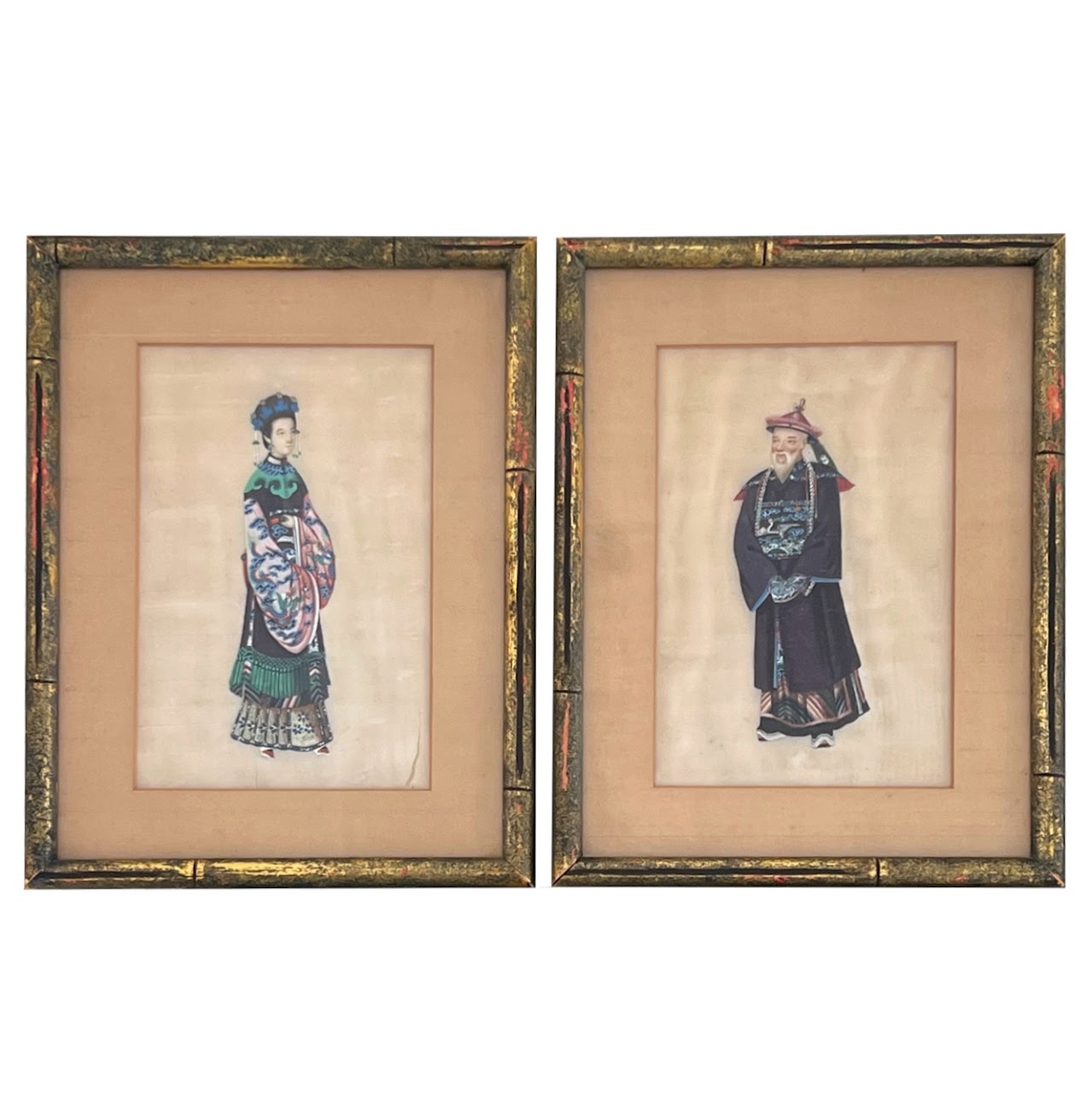 19th C. Chinese Export Gouache Painting on Silk Pair #2