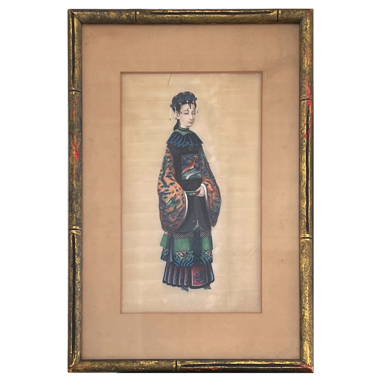 19th C. Chinese Export Gouache Painting on Silk Pair #1