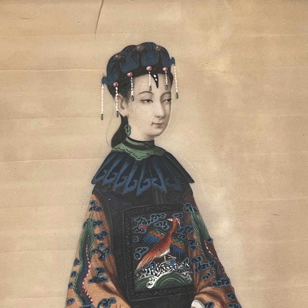 19th C. Chinese Export Gouache Painting on Silk Pair #1