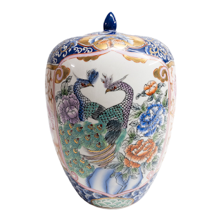 Porcelain Peacock Ginger Jar