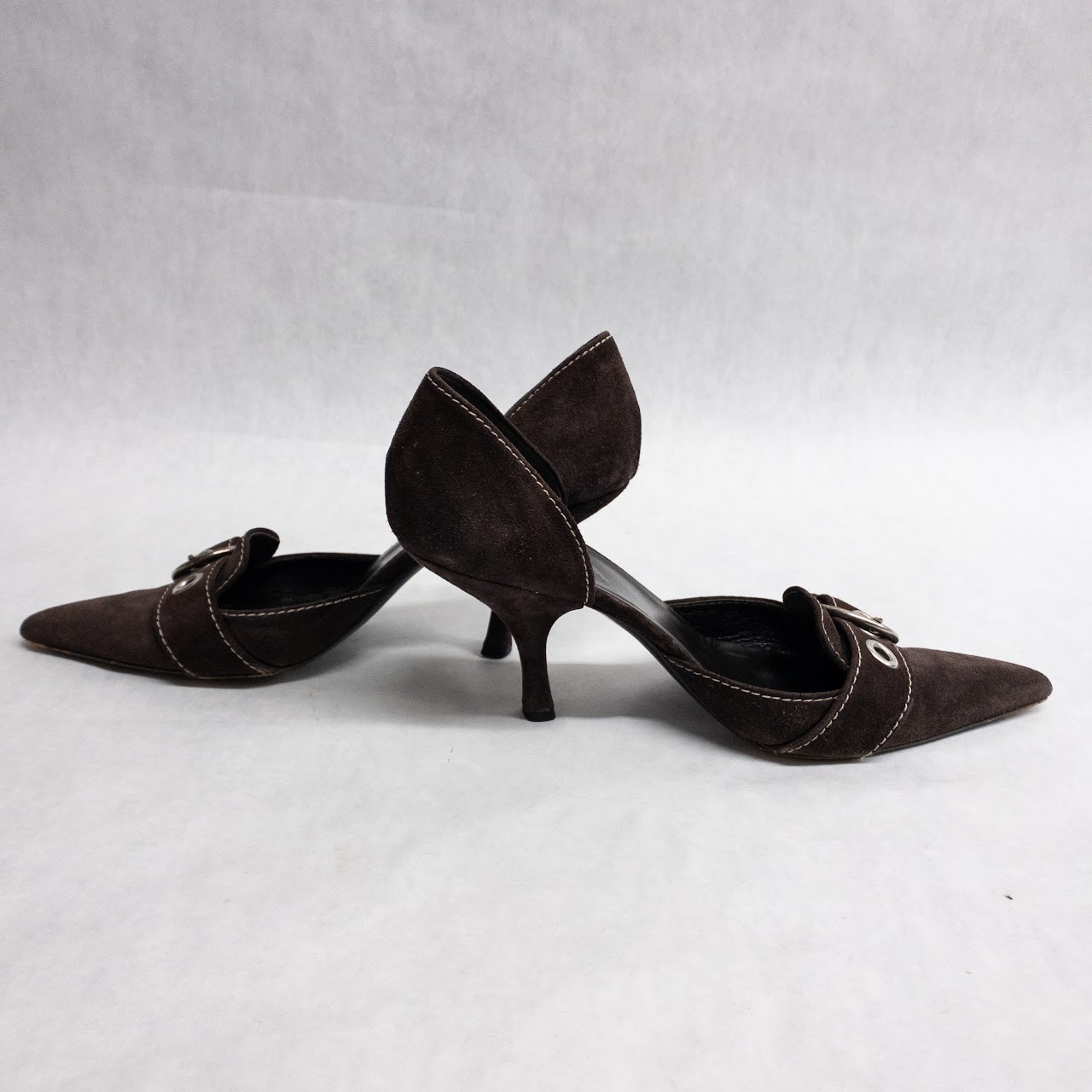 Prada Brown Suede Buckle Pumps