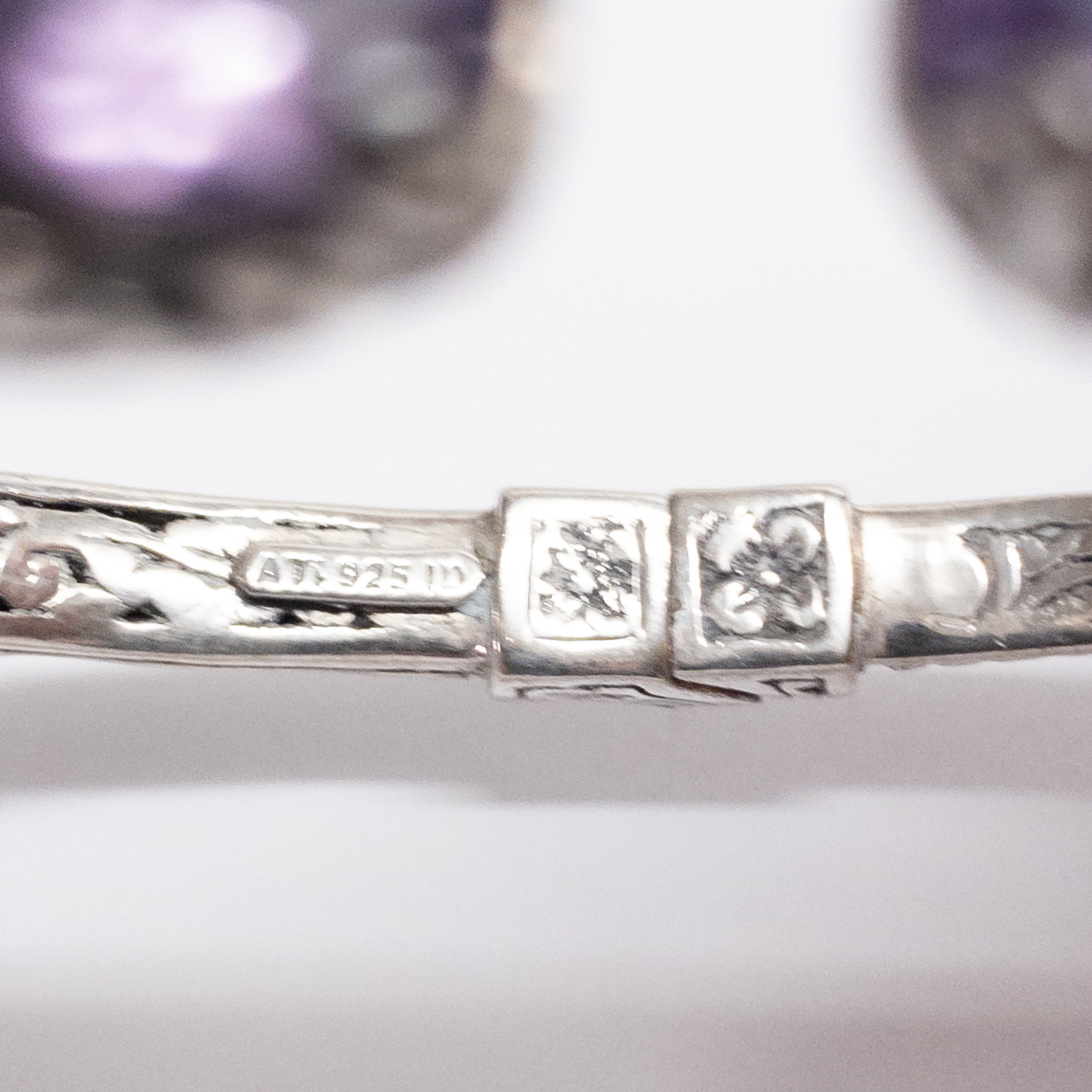 Sterling Silver and Amethyst Hinged Cuff Bracelet