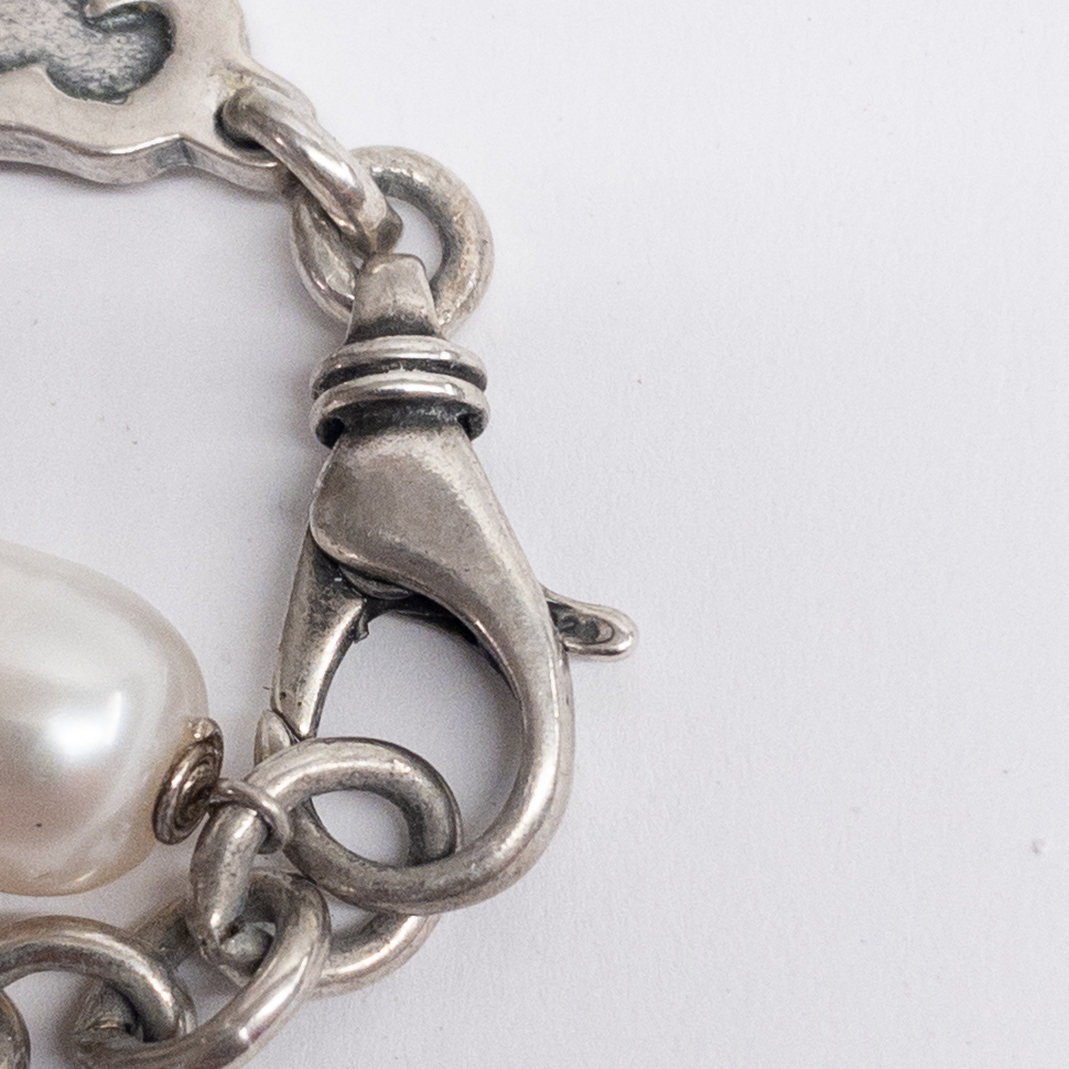 Sterling Silver, White Pearl, Silver Pearl, and Quartz Necklace