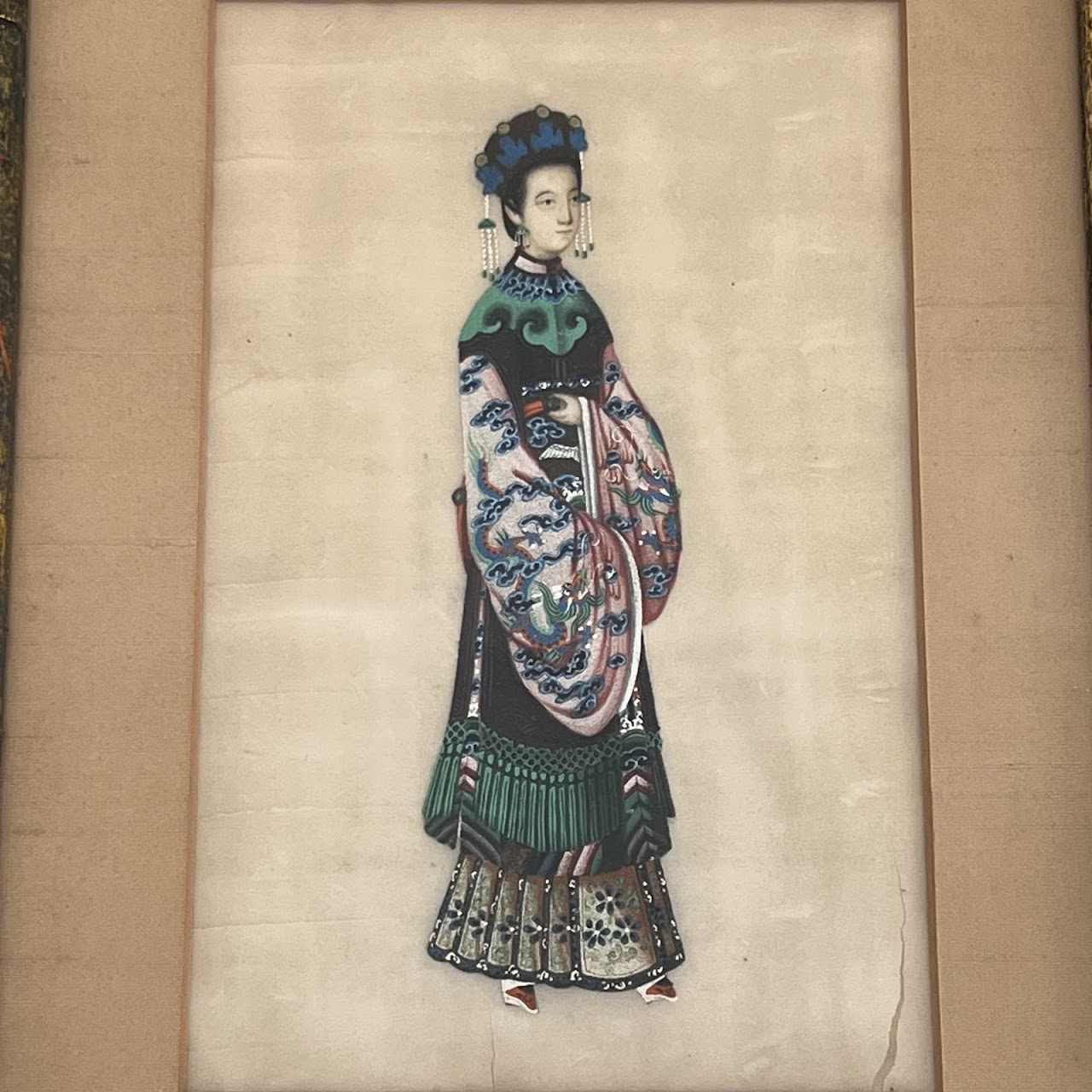 19th C. Chinese Export Gouache Painting on Silk Pair #2