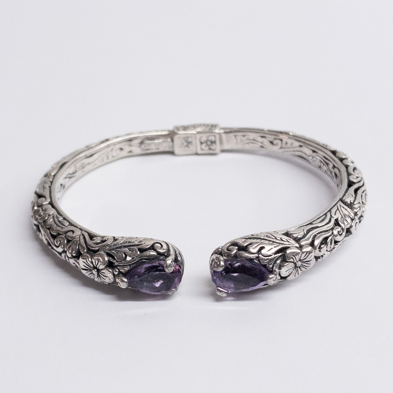 Sterling Silver and Amethyst Hinged Cuff Bracelet