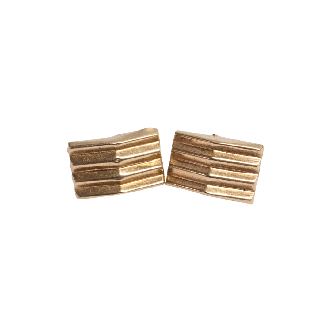 14K Gold Ridged Geometric Earrings