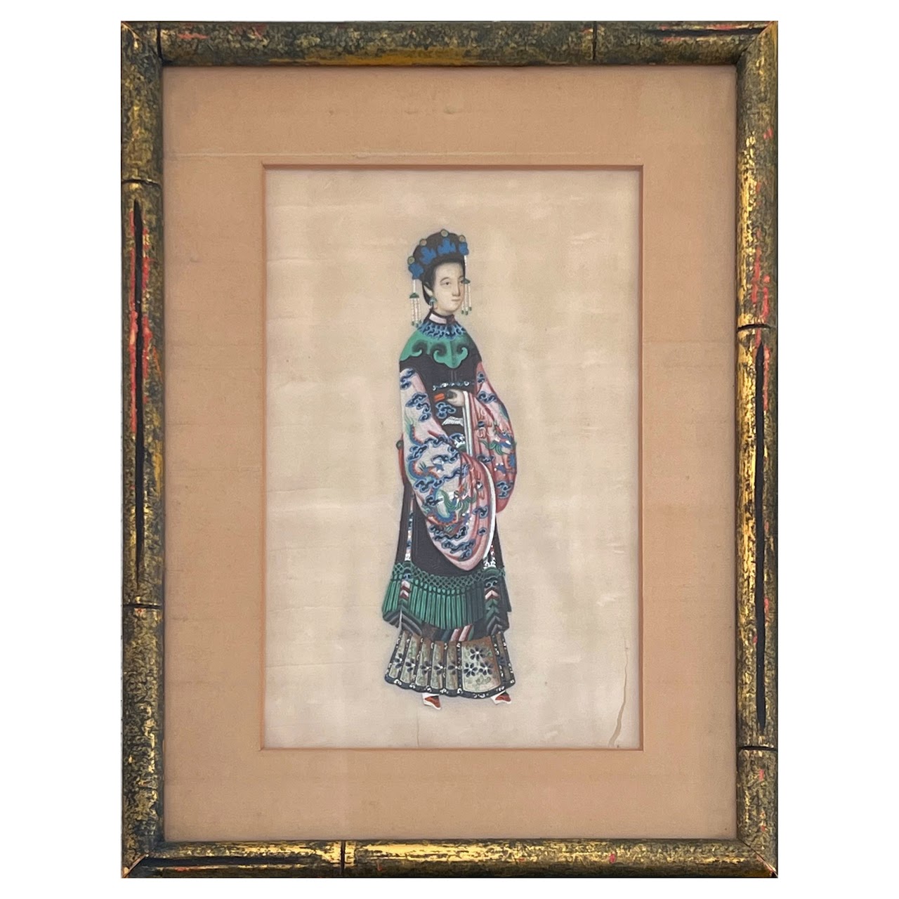 19th C. Chinese Export Gouache Painting on Silk Pair #2