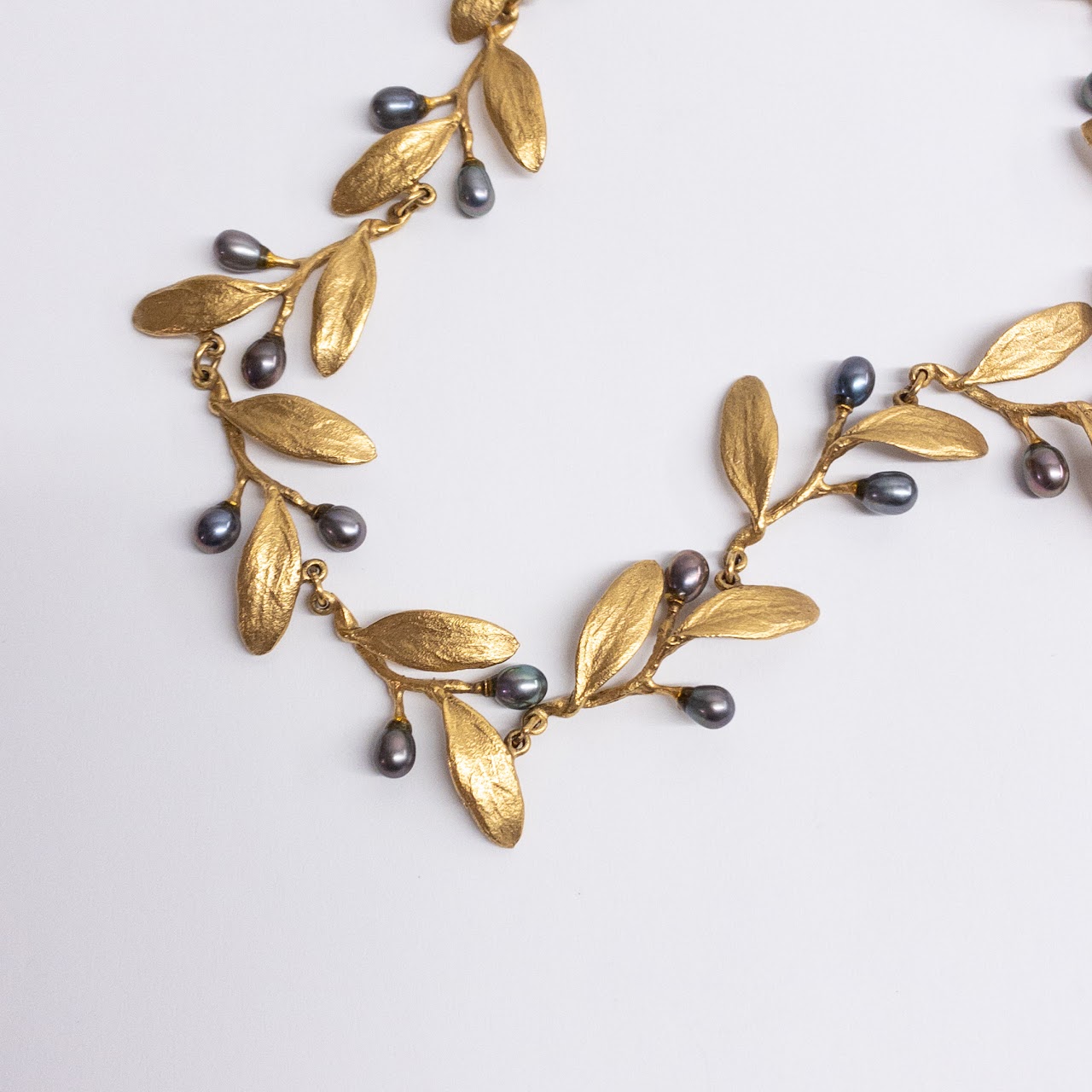 MMA Gold Plate and Tahitian Pearl Olive Branch Necklace