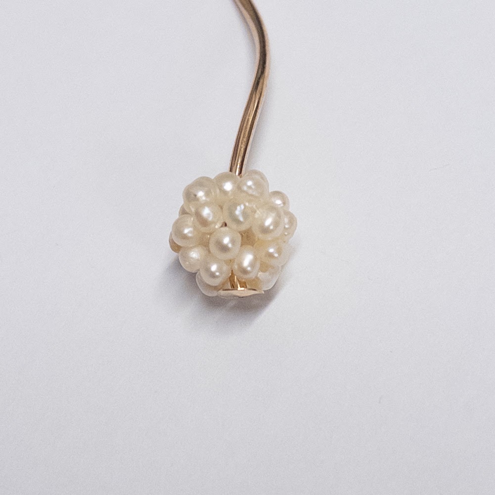 14K Gold and Seed Pearl Cluster Pendant Earrings