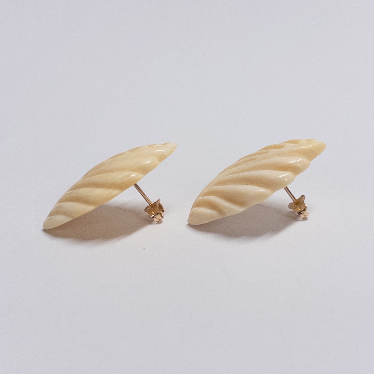 Carved Bone and 14K Gold Earrings