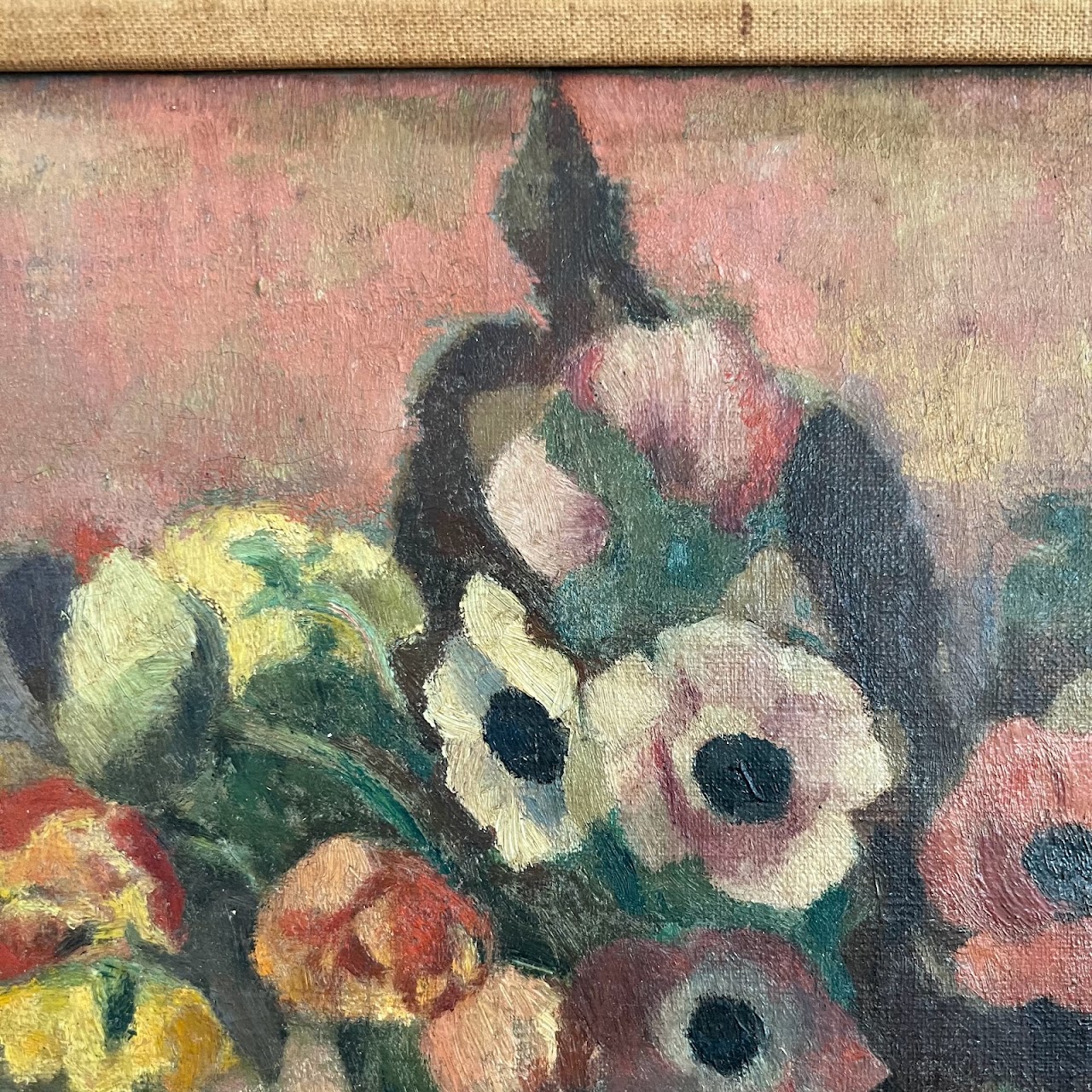 Still Life with Flowers Signed Antique Oil Painting