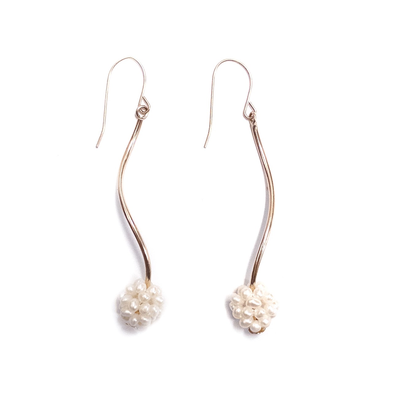 14K Gold and Seed Pearl Cluster Pendant Earrings