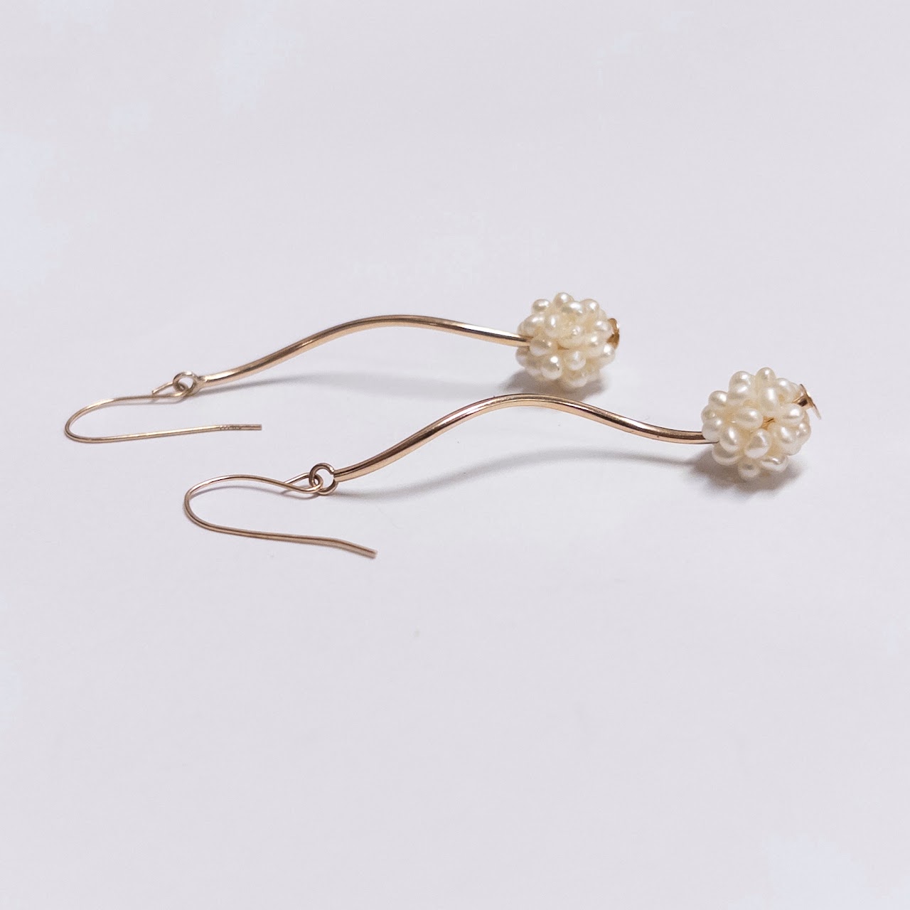 14K Gold and Seed Pearl Cluster Pendant Earrings